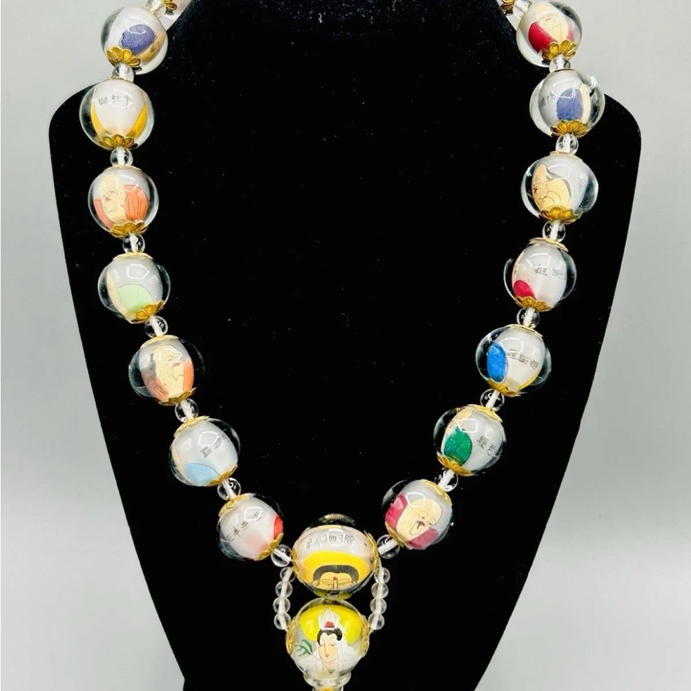 Reverse Handpainted Prayer Beads from the Early to Mid 20th Century Vintage